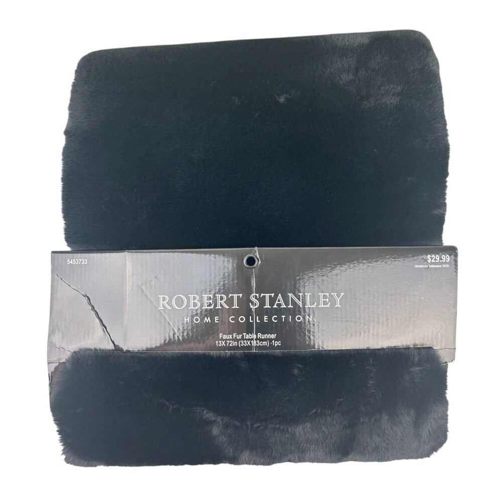 Robert Stanley Black Faux Fur Table Runner Home Holiday Collection 13x72 NEW